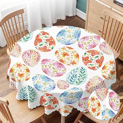 4 厘米)圆形桌布复活节图案水彩画花蛋桌布适用于餐厅厨房婚礼和派对